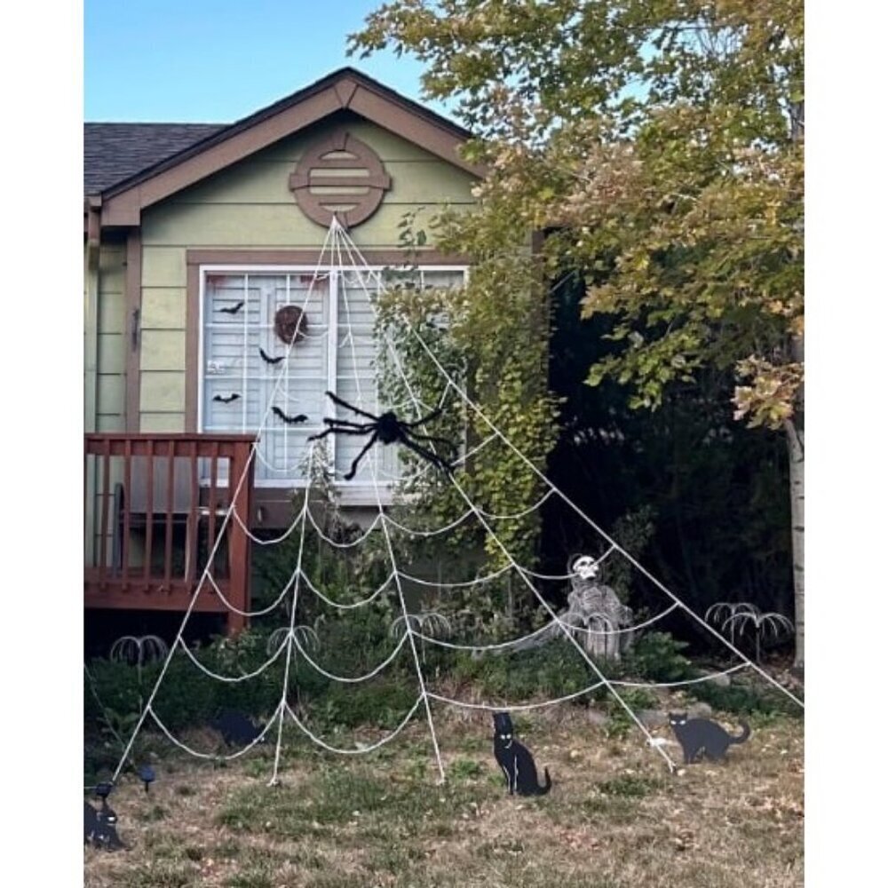 Giant Spider Web Halloween Decor 200" + 47" Spider Set